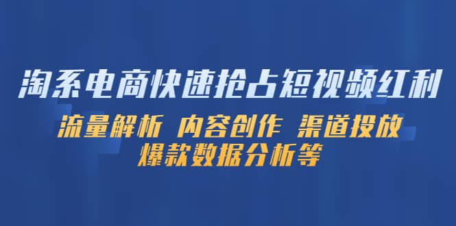 淘系电商快速抢占短视频红利：流量解析 内容创作 渠道投放 爆款数据分析等-森哥资源库