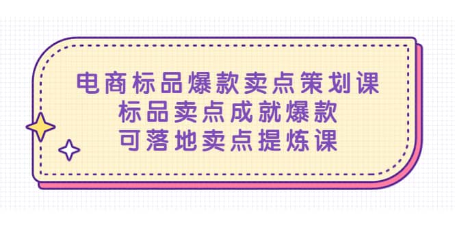 电商标品爆款卖点策划课，标品卖点成就爆款，可落地卖点提炼课-森哥资源库