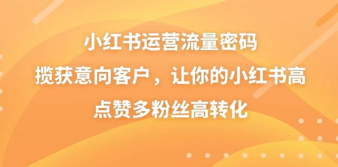 小红书运营流量密码，揽获意向客户，让你的小红书高点赞多粉丝高转化-森哥资源库